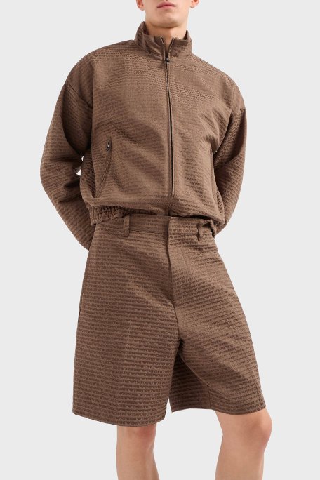 Emporio Armani Jakarlı Pamuklu Regular Fit Yüksek Bel Geniş Paça Erkek Short EM001200 AF13688 U6195 KAHVE - 3