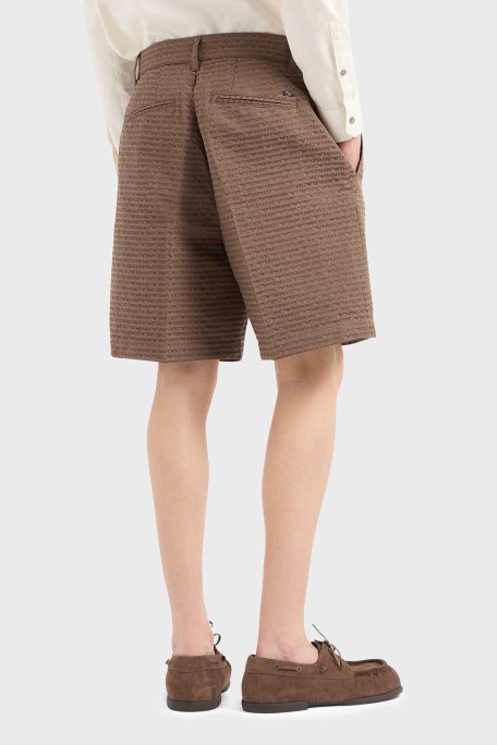 Emporio Armani Jakarlı Pamuklu Regular Fit Yüksek Bel Geniş Paça Erkek Short EM001200 AF13688 U6195 KAHVE - 5