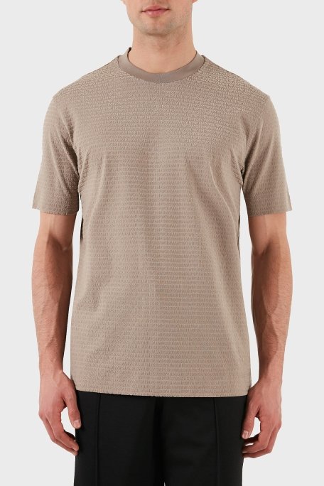 Emporio Armani Jakarlı Regular Fit Pamuklu Bisiklet Yaka Erkek T Shirt EM001288 AF10017 F6063 BEJ - 1