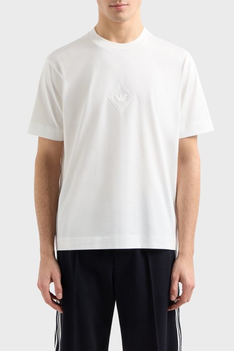 Emporio Armani Kabartmalı Logo % 100 Pamuk Regular Fit Bisiklet Yaka Erkek T Shirt EM001040 AF13669 U0003 BEYAZ - 1