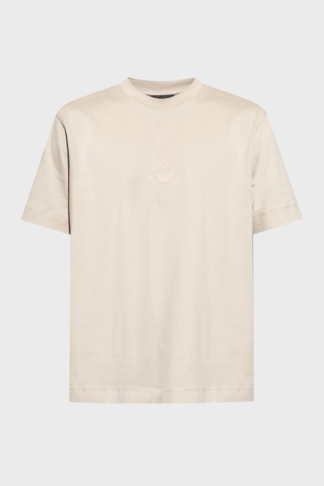 Emporio Armani Kabartmalı Logo % 100 Pamuk Regular Fit Bisiklet Yaka Erkek T Shirt EM001040 AF13669 U1098 BEJ - 4