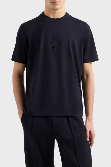 Emporio Armani Kabartmalı Logo % 100 Pamuk Regular Fit Bisiklet Yaka Erkek T Shirt EM001040 AF13669 UB118 LACİVERT - 1