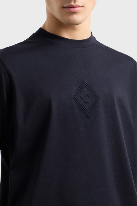 Emporio Armani Kabartmalı Logo % 100 Pamuk Regular Fit Bisiklet Yaka Erkek T Shirt EM001040 AF13669 UB118 LACİVERT - 4