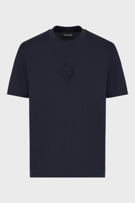 Emporio Armani Kabartmalı Logo % 100 Pamuk Regular Fit Bisiklet Yaka Erkek T Shirt EM001040 AF13669 UB118 LACİVERT - 5
