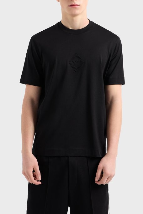 Emporio Armani Kabartmalı Logo % 100 Pamuk Regular Fit Bisiklet Yaka Erkek T Shirt EM001040 AF13669 UC001 SİYAH - 1