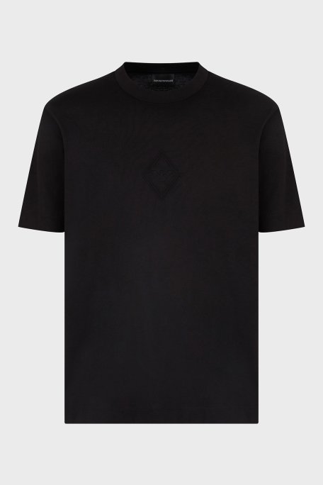 Emporio Armani Kabartmalı Logo % 100 Pamuk Regular Fit Bisiklet Yaka Erkek T Shirt EM001040 AF13669 UC001 SİYAH - 5