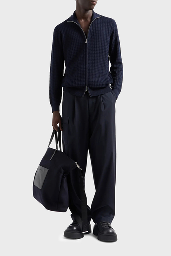 Emporio Armani Kabartmalı Yün Karışımlı Regular Fit Dik Yaka Örme Erkek Hırka 6D1BY3 1MF4Z 0929 LACİVERT - 3