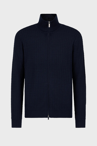 Emporio Armani Kabartmalı Yün Karışımlı Regular Fit Dik Yaka Örme Erkek Hırka 6D1BY3 1MF4Z 0929 LACİVERT - 6