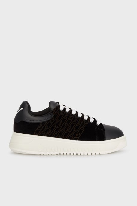 Emporio Armani Kadife Logolu Kalın Tabanlı Sneaker Bayan Ayakkabı X3X024 XR228 00002 SİYAH - 1