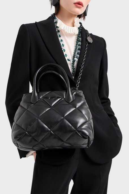 Emporio Armani Kapitoneli Çıkarılabilir Zincir Askılı Büyük Bayan Çanta Y3D269 YWJ8I 80001 SİYAH - 2