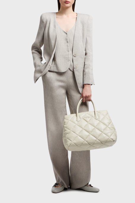 Emporio Armani Kapitoneli Çıkarılabilir Zincir Askılı Büyük Bayan Çanta Y3D269 YWJ8I 80011 EKRU - 2