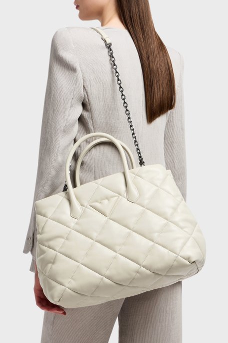 Emporio Armani Kapitoneli Çıkarılabilir Zincir Askılı Büyük Bayan Çanta Y3D269 YWJ8I 80011 EKRU - 3