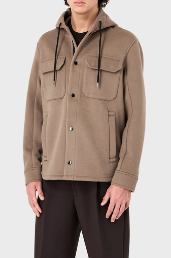 Emporio Armani Kapüşonlu Cepli Yumuşak Dokulu Yünlü Astarsız Erkek Ceket 6R1B94 1NMYZ 0144 BEJ - 1