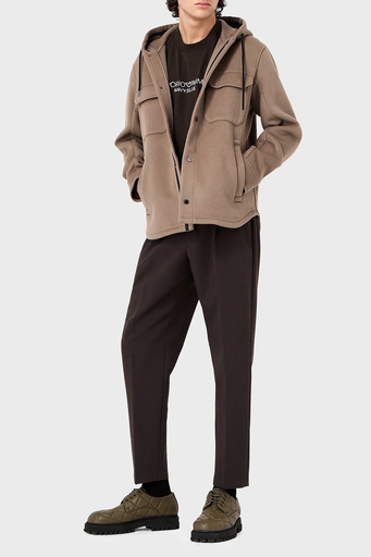 Emporio Armani Kapüşonlu Cepli Yumuşak Dokulu Yünlü Astarsız Erkek Ceket 6R1B94 1NMYZ 0144 BEJ - 3