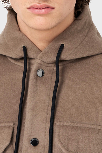 Emporio Armani Kapüşonlu Cepli Yumuşak Dokulu Yünlü Astarsız Erkek Ceket 6R1B94 1NMYZ 0144 BEJ - 4