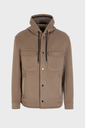 Emporio Armani Kapüşonlu Cepli Yumuşak Dokulu Yünlü Astarsız Erkek Ceket 6R1B94 1NMYZ 0144 BEJ - 5