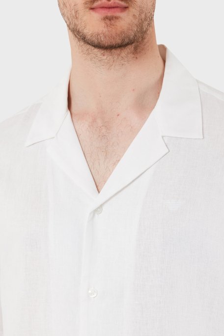 Emporio Armani Keten Karışımlı Regular Fit Kısa Kollu Apaş Yaka Erkek Gömlek EM000593 AF12356 U0002 BEYAZ - 5