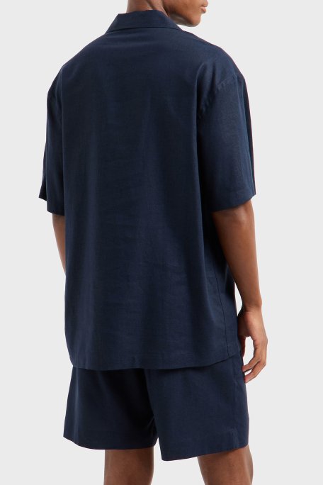 Emporio Armani Keten Karışımlı Regular Fit Kısa Kollu Apaş Yaka Erkek Gömlek EM000593 AF12356 UB102 LACİVERT - 6