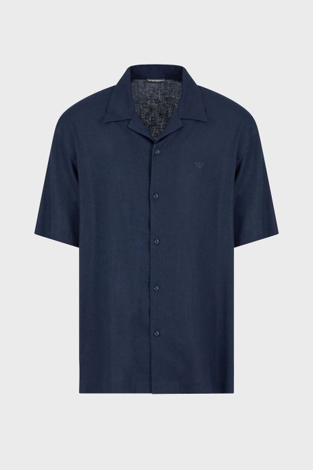 Emporio Armani Keten Karışımlı Regular Fit Kısa Kollu Apaş Yaka Erkek Gömlek EM000593 AF12356 UB102 LACİVERT - 8