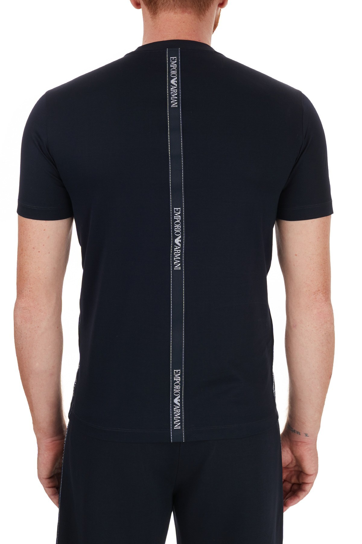 Emporio Armani Logo Bantlı Bisiklet Yaka % 100 Pamuk Erkek T Shirt 6H1TG4 1JTUZ 0920 LACİVERT
