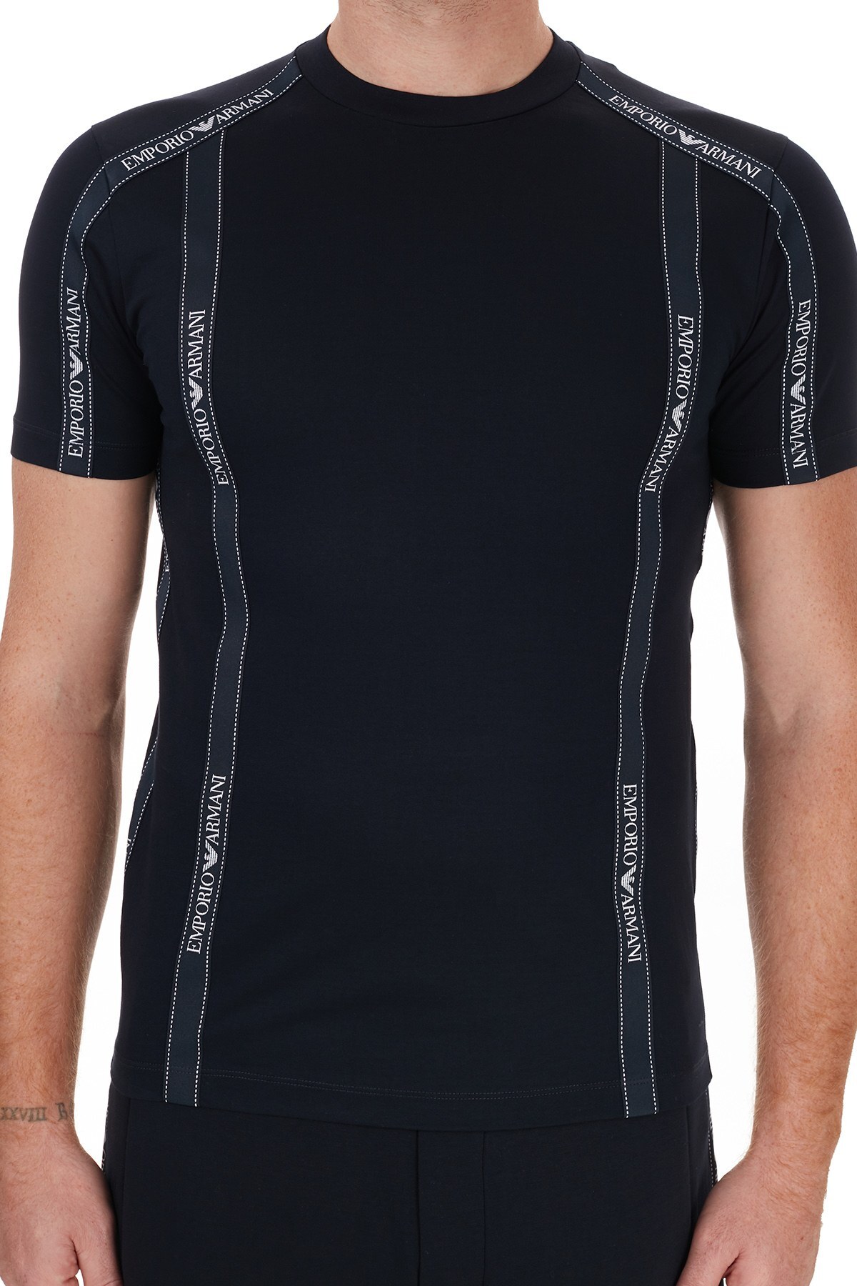 Emporio Armani Logo Bantlı Bisiklet Yaka % 100 Pamuk Erkek T Shirt S 6H1TG4 1JTUZ 0920 LACİVERT