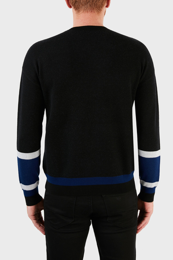 Emporio Armani Logo Baskılı % 100 Yün Bisiklet Yaka Erkek Kazak 6K1MXA 1MSRZ 0999 SİYAH