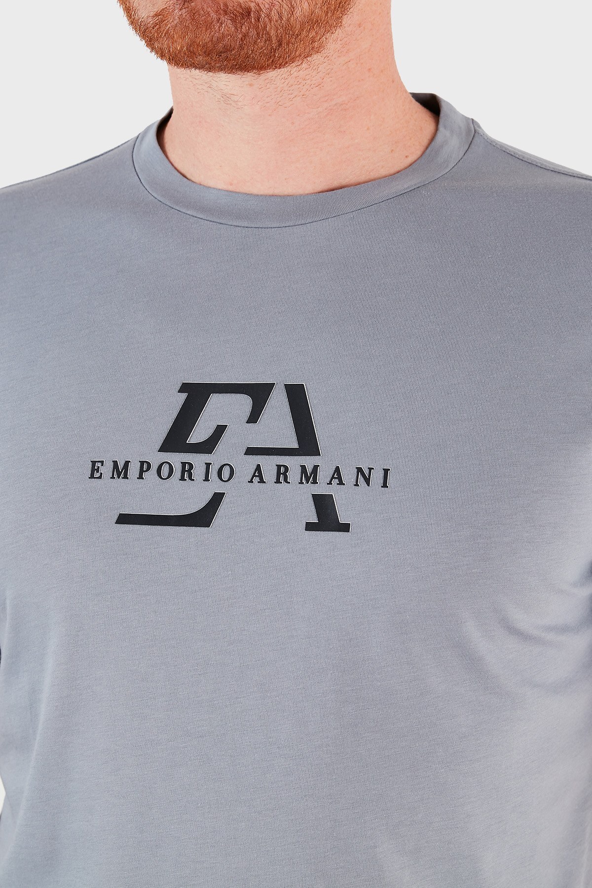 Emporio Armani Logo Baskılı Bisiklet Yaka % 100 Pamuk Erkek T Shirt S 3K1TL7 1JULZ 0668 GRİ