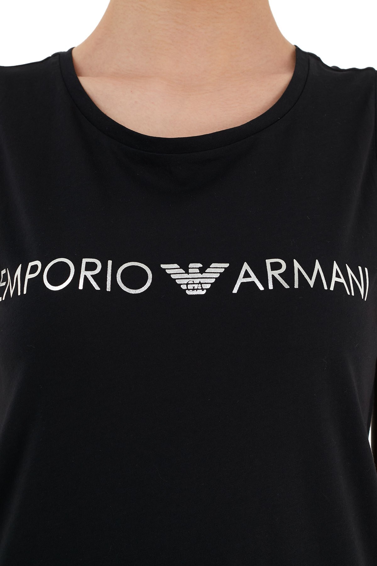 Emporio Armani Logo Baskılı Bisiklet Yaka % 100 Pamuk Maxi Bayan Elbise 262635 1P340 98320 SİYAH