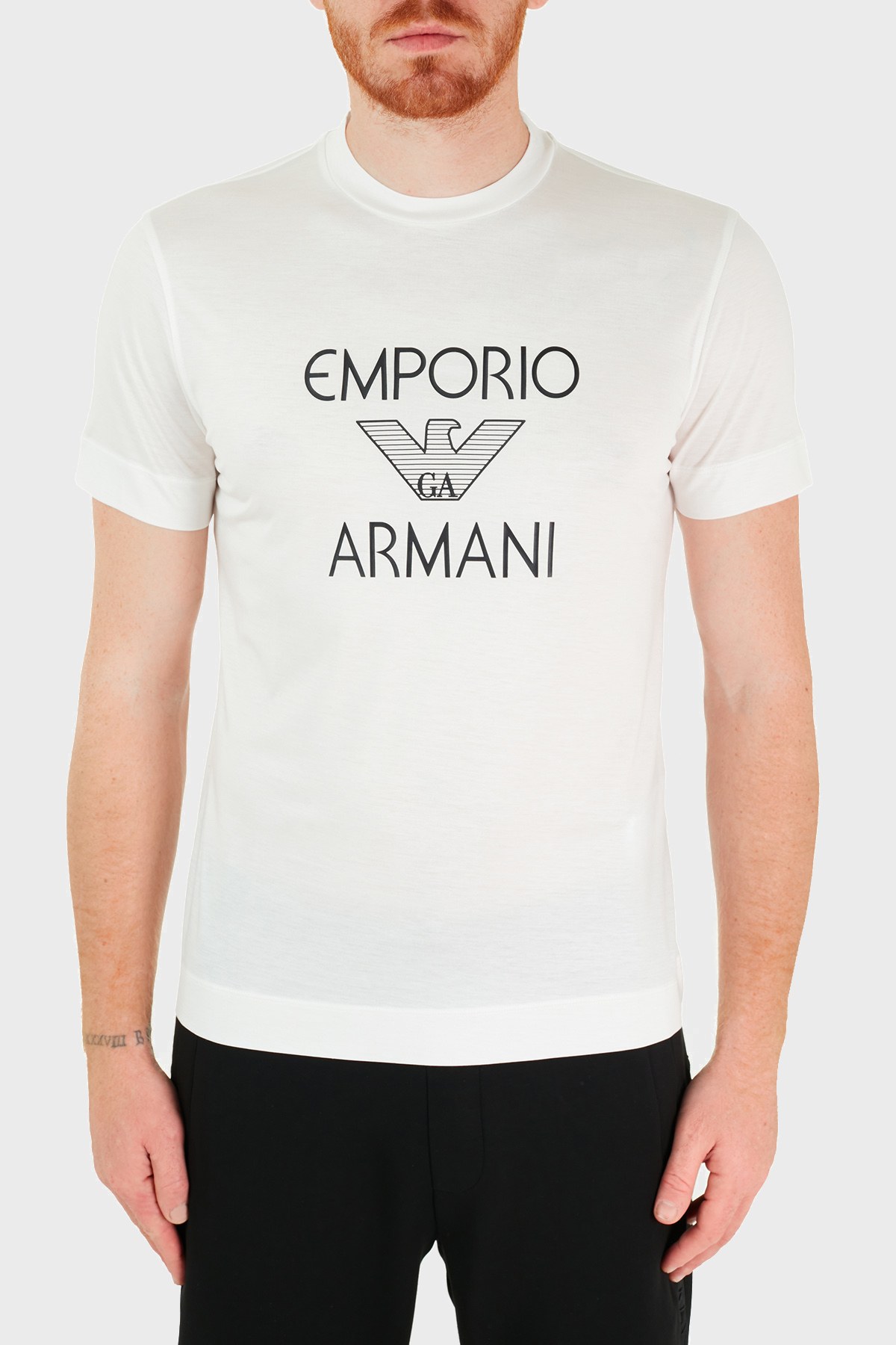 Emporio Armani Logo Baskılı Bisiklet Yaka Erkek T Shirt 3K1TAF 1JUVZ 0101 BEYAZ