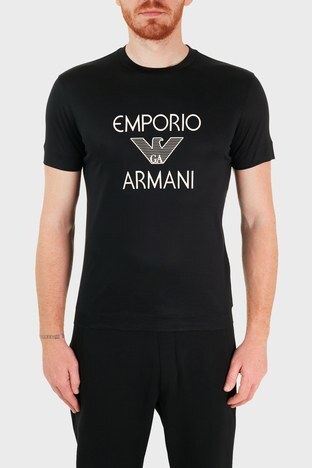 Emporio Armani - Emporio Armani Logo Baskılı Bisiklet Yaka Erkek T Shirt 3K1TAF 1JUVZ 0999 SİYAH