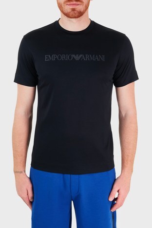 Emporio Armani - Emporio Armani Logo Baskılı Bisiklet Yaka Erkek T Shirt 3K1TAG 1JUVZ 0035 LACİVERT