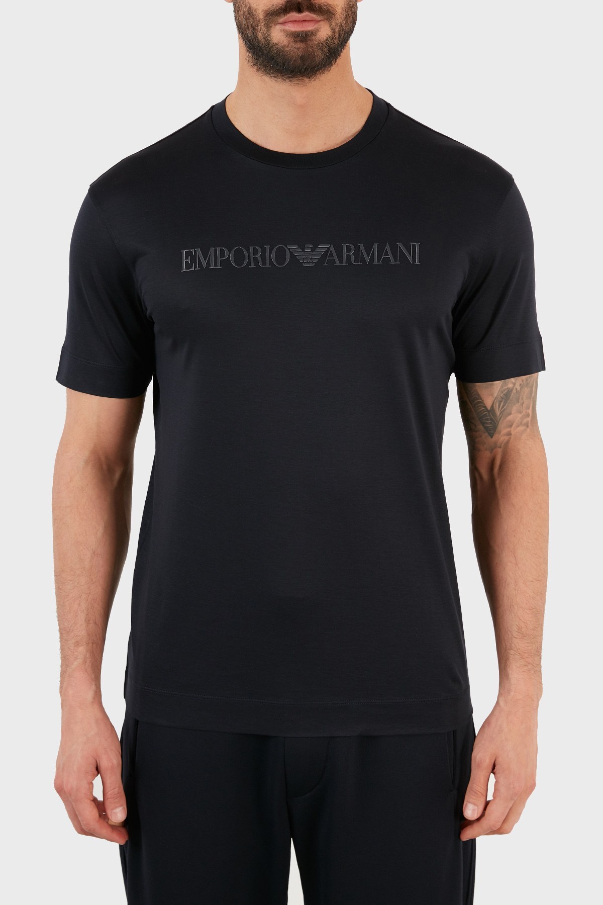Emporio Armani Logo Baskılı Bisiklet Yaka Erkek T Shirt 3K1TAG 1JUVZ 0993 LACİVERT
