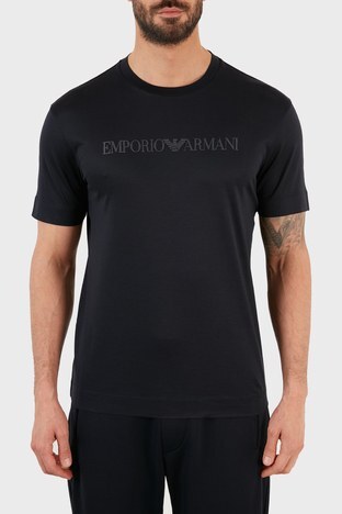 Emporio Armani - Emporio Armani Logo Baskılı Bisiklet Yaka Erkek T Shirt 3K1TAG 1JUVZ 0993 LACİVERT
