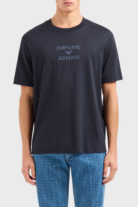 Emporio Armani Logo Baskılı Pamuklu Regular Fit Bisiklet Yaka Erkek T Shirt EM000780 AF12926 UB118 LACİVERT - 1
