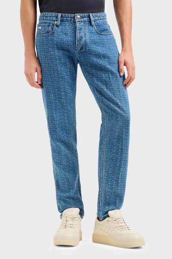 Emporio Armani Logo Baskılı Pamuklu Slim Fit Düşük Bel Normal Paça Jeans Erkek Kot Pantolon EM000668 AF13444 FB054 MAVİ - 2