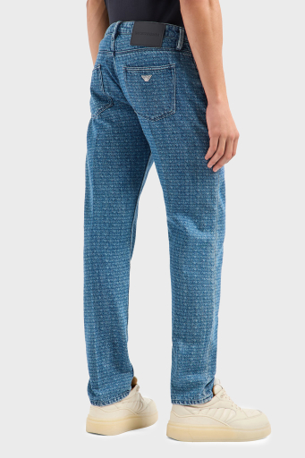 Emporio Armani Logo Baskılı Pamuklu Slim Fit Düşük Bel Normal Paça Jeans Erkek Kot Pantolon EM000668 AF13444 FB054 MAVİ - 3
