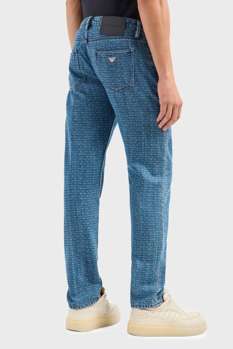 Emporio Armani Logo Baskılı Pamuklu Slim Fit Düşük Bel Normal Paça Jeans Erkek Kot Pantolon EM000668 AF13444 FB054 MAVİ - 3