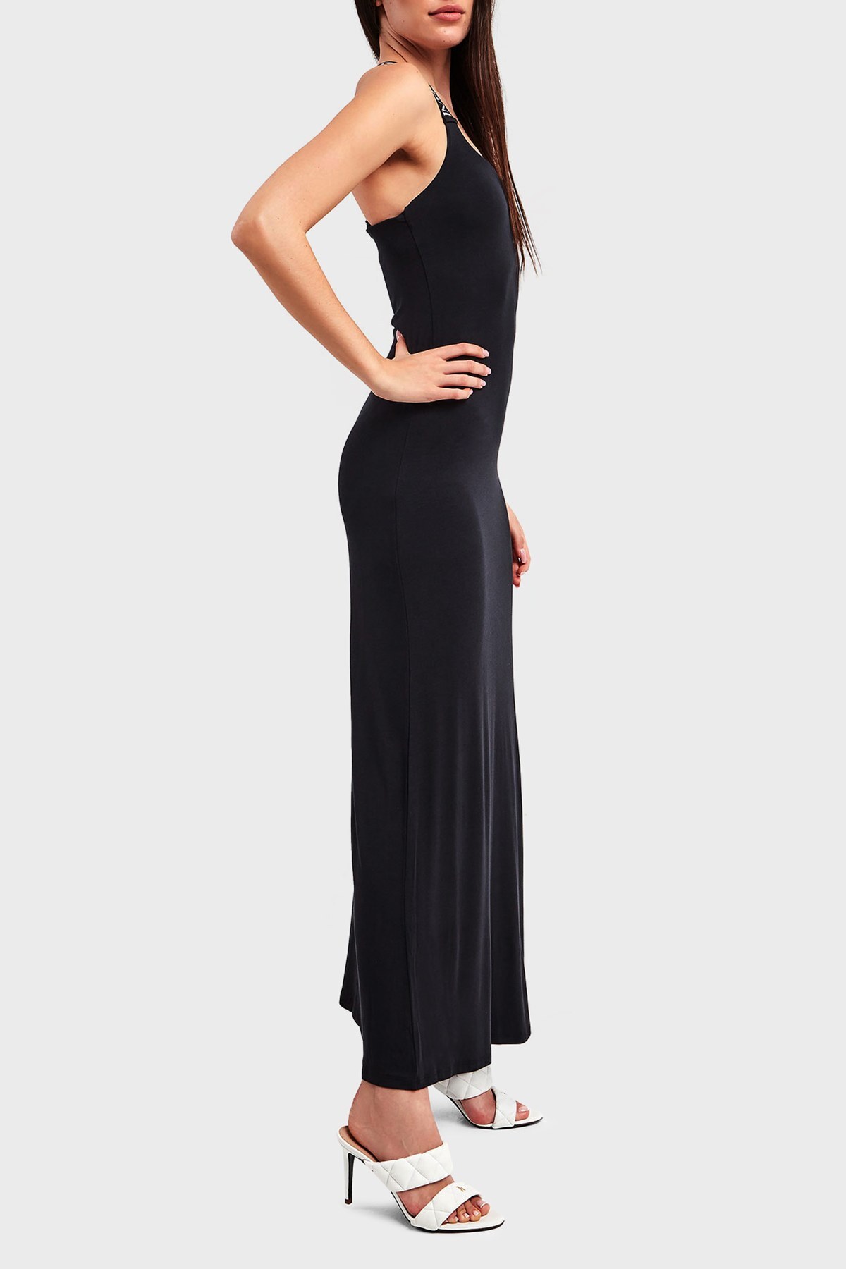 Emporio Armani Logo Detaylı Askılı İnce Uzun Bayan Elbise 262718 2R314 00020 SİYAH