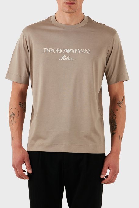 Emporio Armani Logo İşlemeli Regular Fit Pamuklu Bisiklet Yaka Erkek T Shirt EM001033 AF10017 M6085 BEJ - 1