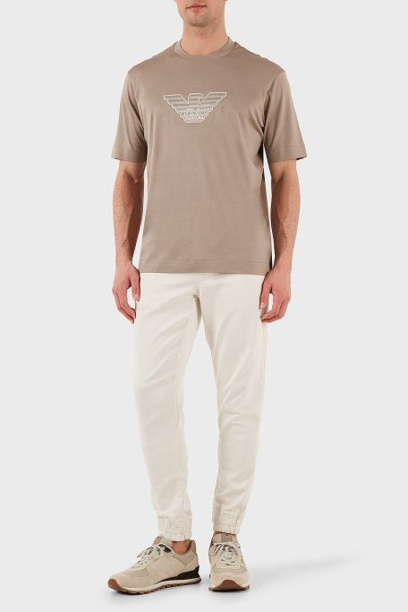Emporio Armani Logo İşlemeli Regular Fit Pamuklu Bisiklet Yaka Erkek T Shirt EM001033 AF10017 M6116 BEJ - 2