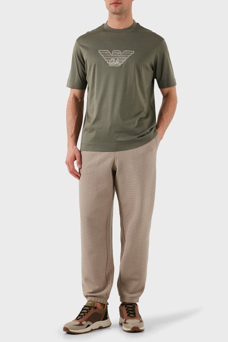Emporio Armani Logo İşlemeli Regular Fit Pamuklu Bisiklet Yaka Erkek T Shirt EM001033 AF10017 M8129 HAKİ - 2