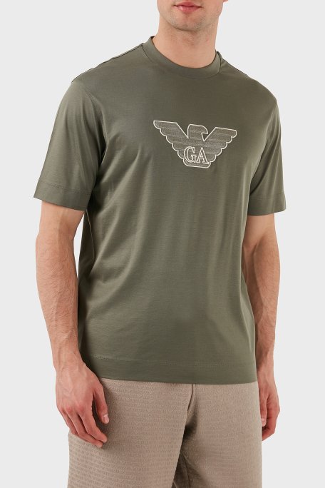 Emporio Armani Logo İşlemeli Regular Fit Pamuklu Bisiklet Yaka Erkek T Shirt EM001033 AF10017 M8129 HAKİ - 4