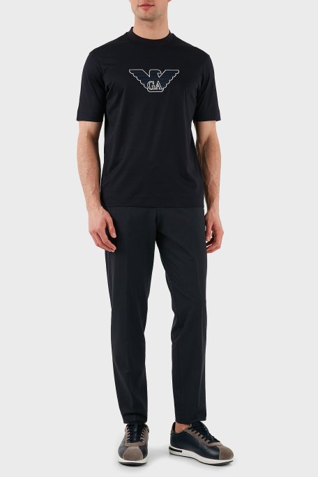 Emporio Armani Logo İşlemeli Regular Fit Pamuklu Bisiklet Yaka Erkek T Shirt EM001033 AF10017 MB192 LACİVERT - 2