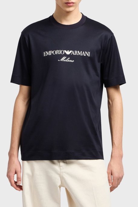 Emporio Armani Logo İşlemeli Regular Fit Pamuklu Bisiklet Yaka Erkek T Shirt EM001033 AF10017 MB222 LACİVERT - 1