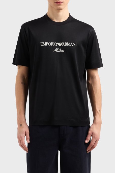 Emporio Armani Logo İşlemeli Regular Fit Pamuklu Bisiklet Yaka Erkek T Shirt EM001033 AF10017 MC169 SİYAH - 1