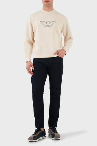 Emporio Armani Logo İşlemeli Streç Pamuklu Regular Fit Bisiklet Yaka Erkek Sweat EM001052 AF10013 M1089 EKRU - 3