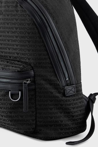 Emporio Armani Logo Kaplı Jakarlı Ayarlanabilir Askılı Erkek Sırt Çantası EM001209 AF13823 U8168 SİYAH - 6