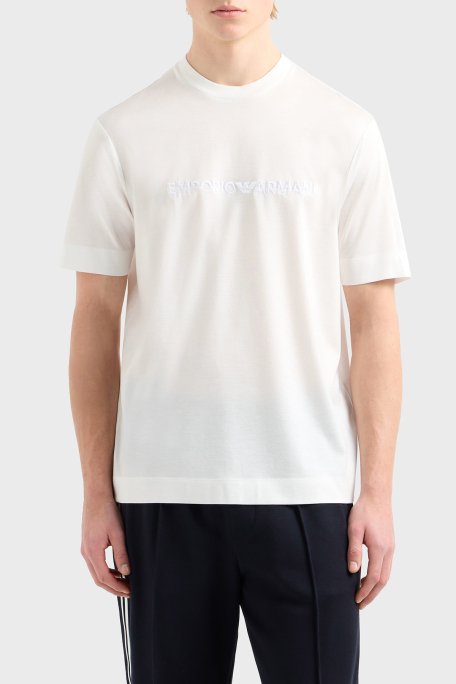 Emporio Armani Logo Nakışlı Pamuklu Regular Fit Bisiklet Yaka Erkek T Shirt EM001070 AF13747 U0003 BEYAZ - 1
