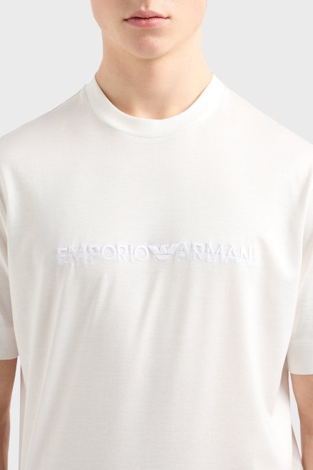 Emporio Armani Logo Nakışlı Pamuklu Regular Fit Bisiklet Yaka Erkek T Shirt EM001070 AF13747 U0003 BEYAZ - 4