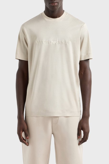 Emporio Armani Logo Nakışlı Pamuklu Regular Fit Bisiklet Yaka Erkek T Shirt EM001070 AF13747 U1098 BEJ - 1